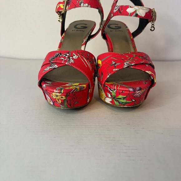 Womens G by GUESS Cenikka Platform Ankle Strap Sandals - 8 1/5  Red Multi - Picture 4 of 9